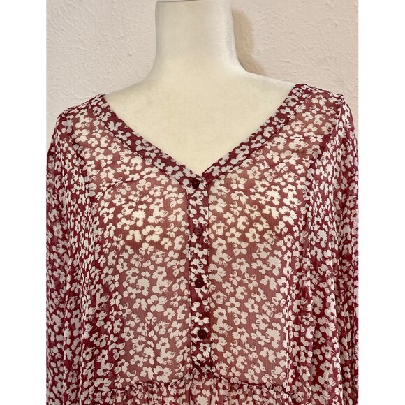 Lane Bryant Size 22/24 Floral Purple Sheer Blouse 3/4 Sleeves Boho Cottage - Picture 2 of 10